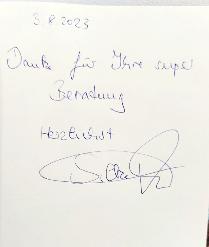 Dank für die große Unterstützung, unterschrieben von einer Person.