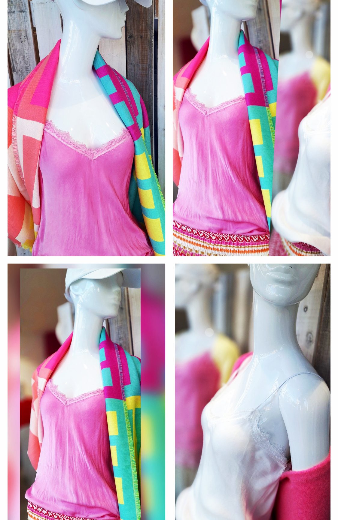 Modegeschäft Oldenburg - all your things Bunter Schal mit Pink, Türkis, Buttergelb auf Sommer Outfit