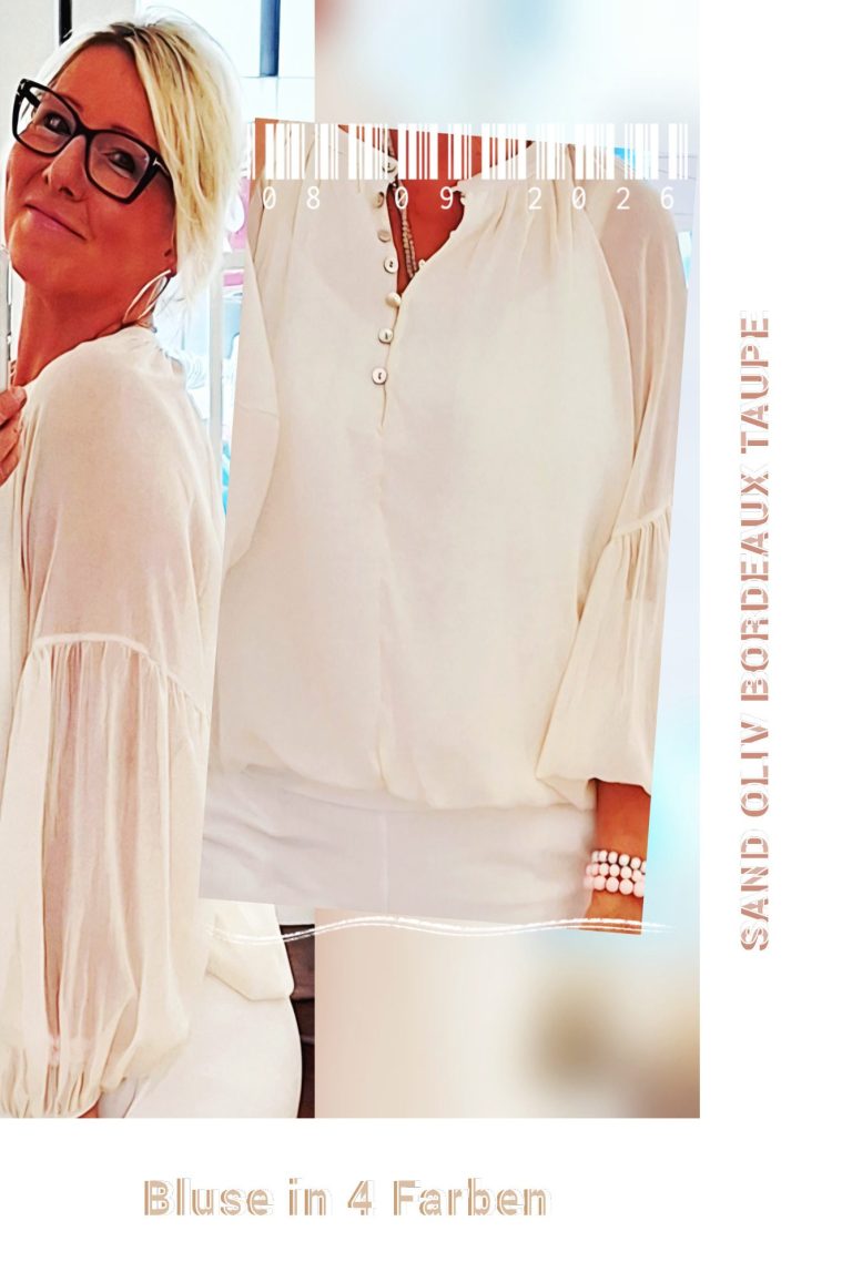 Lieblingsbluse in vier Farben - Modegeschäft - Boutique Oldenburg Bluse mit Ballonärmel in vier Farben - Sand Oliv Bordeaux und Taupe